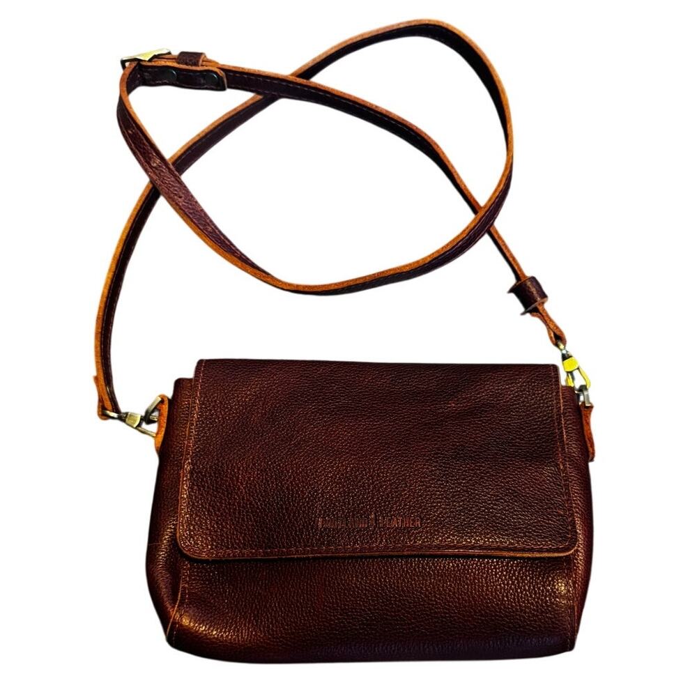Portland Leather Crossbody Bag Brown Pebbled Leather Small Minimalist Purse